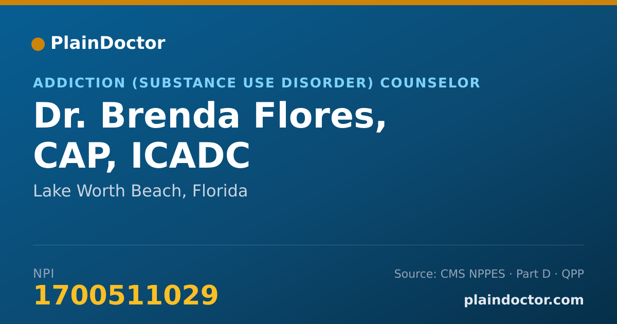 Shareable card for Brenda Flores, CAP, ICADC - Addiction (Substance Use Disorder) Counselor, Lake Worth Beach, FL