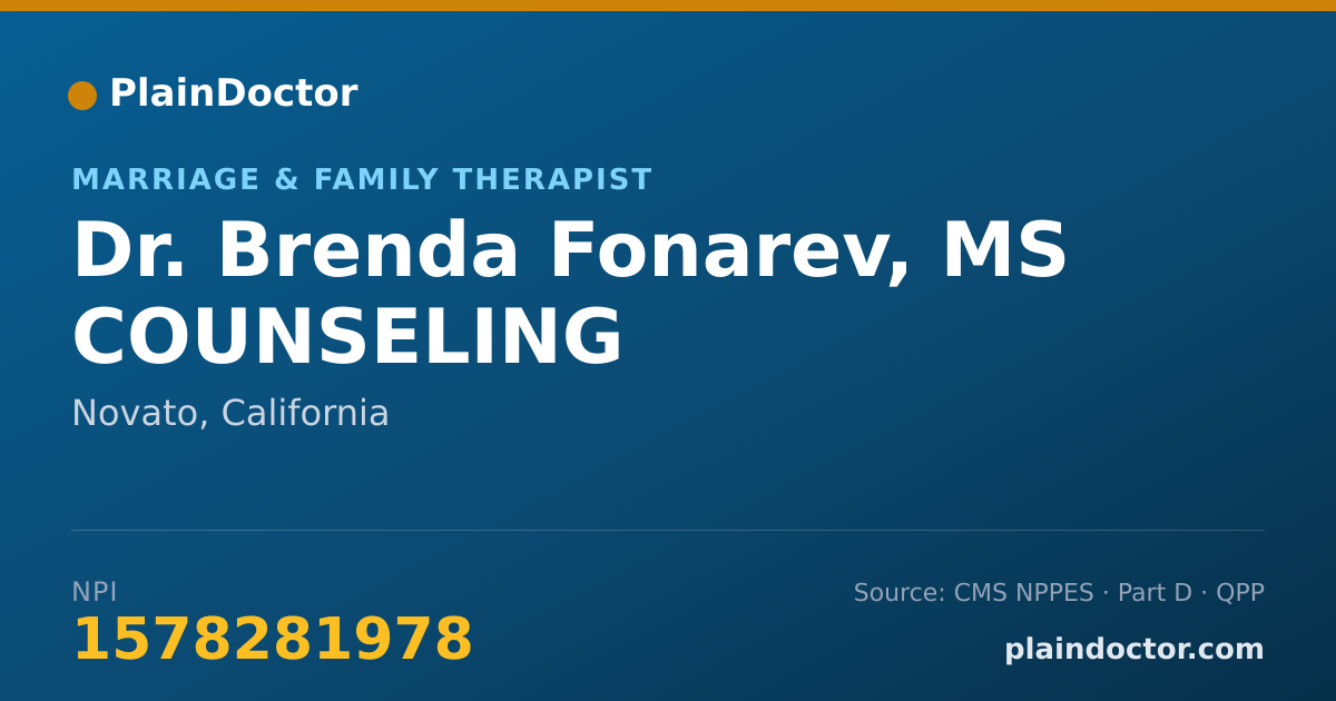 Shareable card for Brenda Fonarev, MS COUNSELING - Marriage & Family Therapist, Novato, CA
