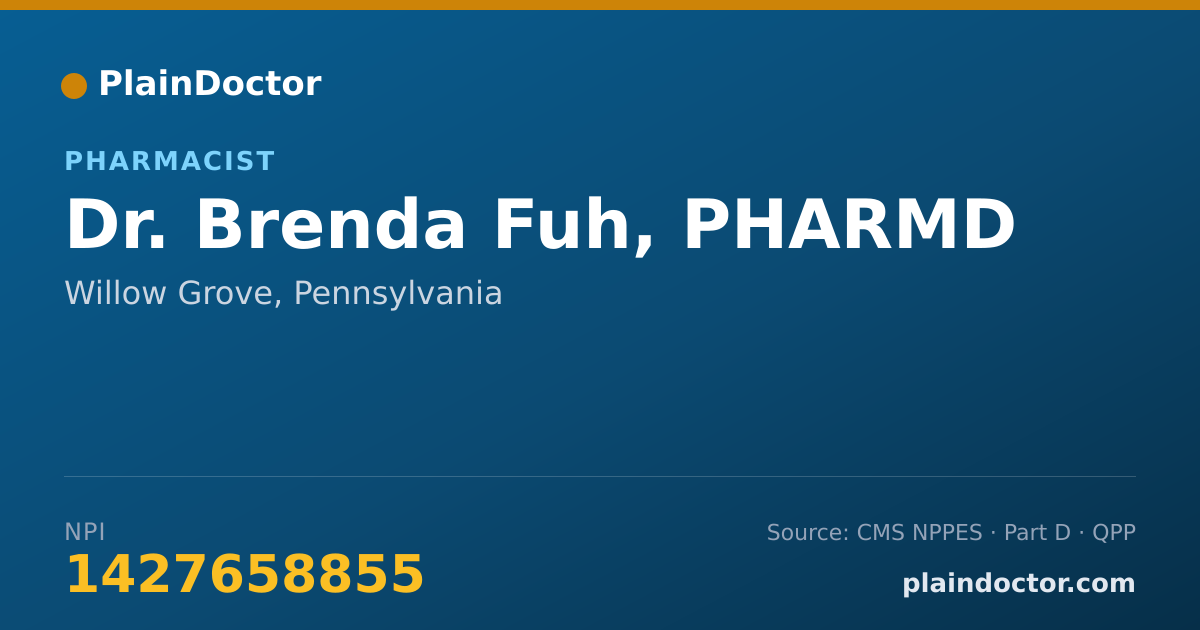 Shareable card for Brenda Fuh, PHARMD - Pharmacist, Willow Grove, PA