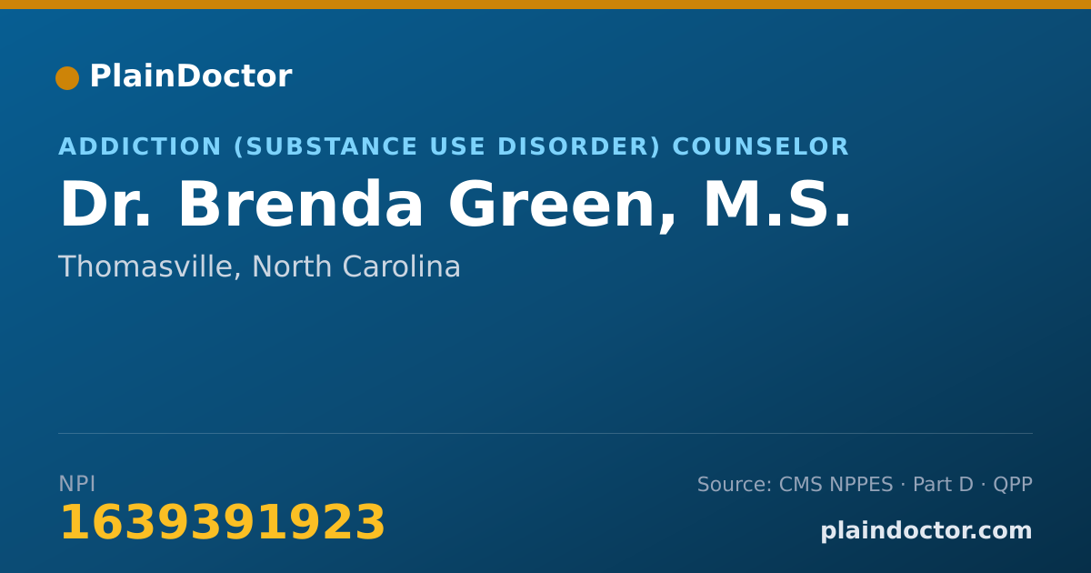 Shareable card for Brenda Green, M.S. - Addiction (Substance Use Disorder) Counselor, Thomasville, NC