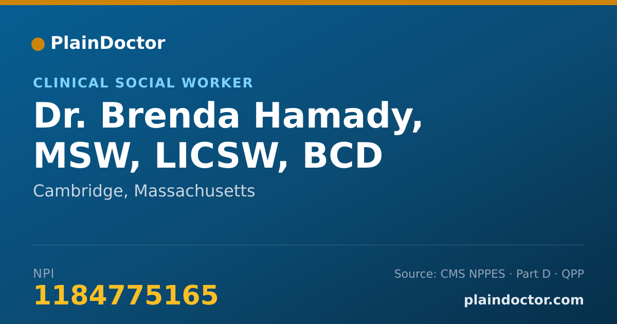 Shareable card for Brenda Hamady, MSW, LICSW, BCD - Clinical Social Worker, Cambridge, MA