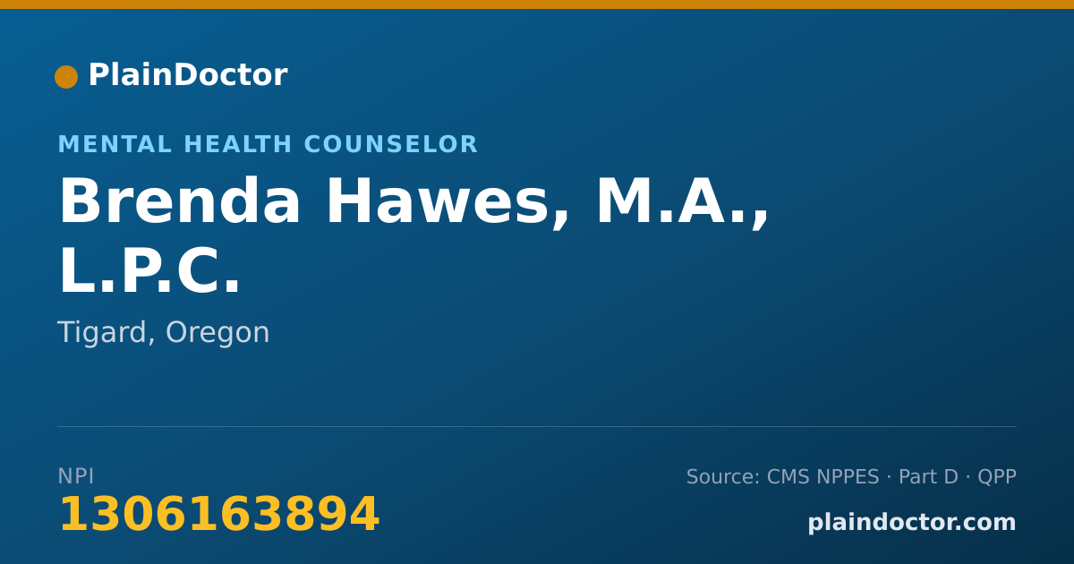 Shareable card for Brenda Hawes, M.A., L.P.C. - Mental Health Counselor, Tigard, OR