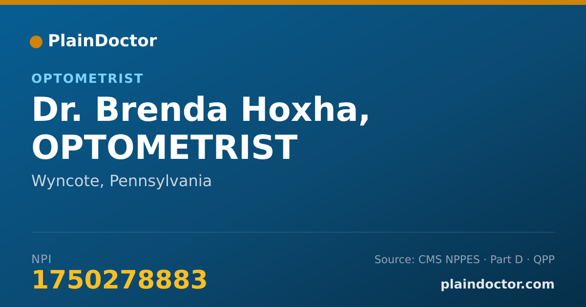Shareable card for Brenda Hoxha, OPTOMETRIST - Optometrist, Wyncote, PA