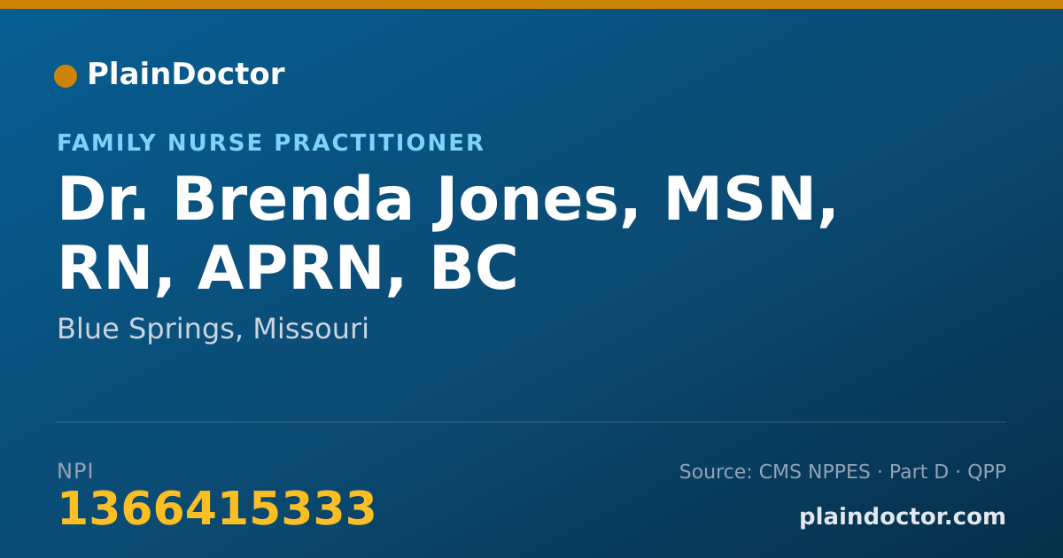 Shareable card for Brenda Jones, MSN, RN, APRN, BC - Family Nurse Practitioner, Blue Springs, MO