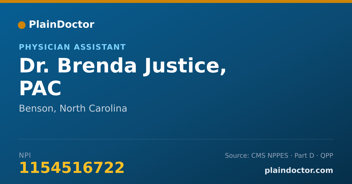 Shareable card for Brenda Justice, PAC - Physician Assistant, Benson, NC