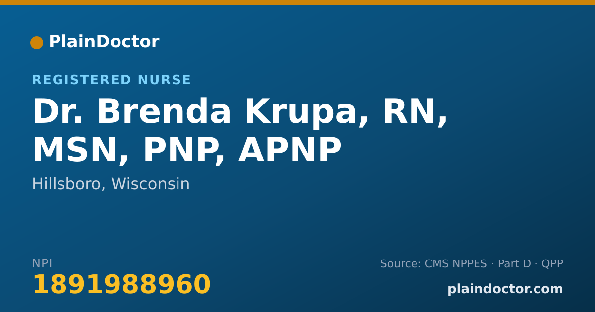 Shareable card for Brenda Krupa, RN, MSN, PNP, APNP - Registered Nurse, Hillsboro, WI