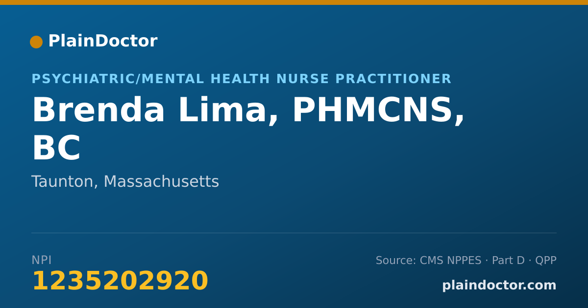 Shareable card for Brenda Lima, PHMCNS, BC - Psychiatric/Mental Health Nurse Practitioner, Taunton, MA