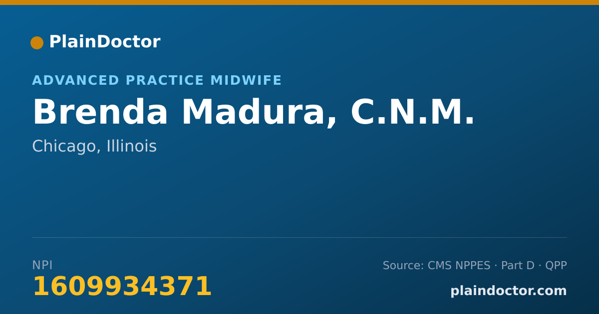 Shareable card for Brenda Madura, C.N.M. - Advanced Practice Midwife, Chicago, IL