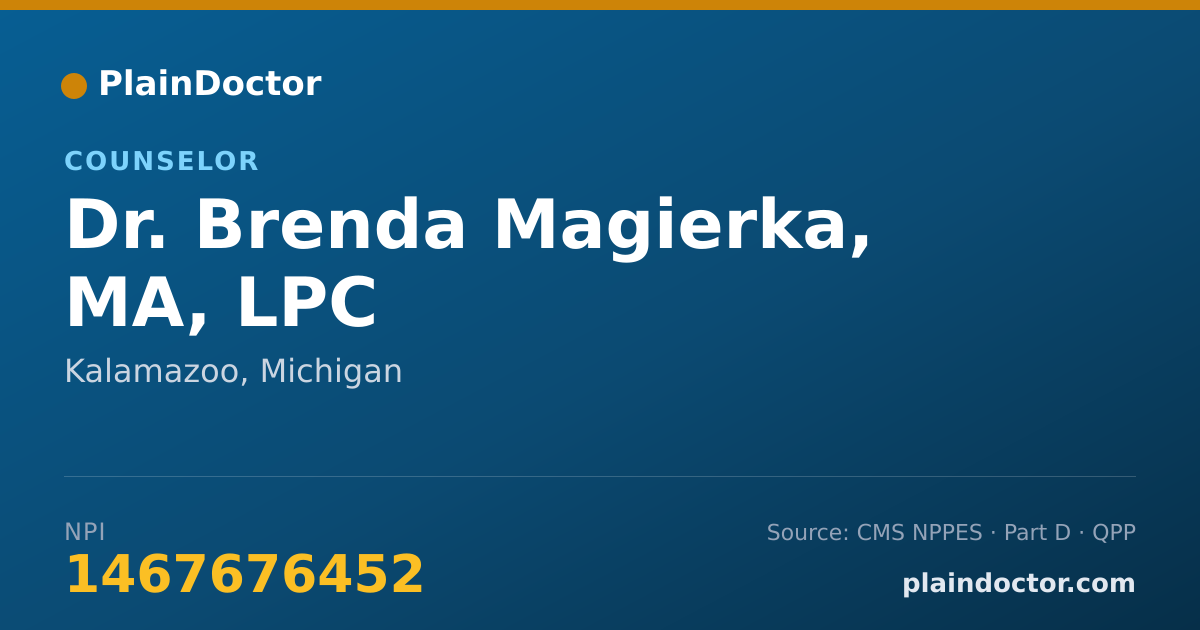 Shareable card for Brenda Magierka, MA, LPC - Counselor, Kalamazoo, MI