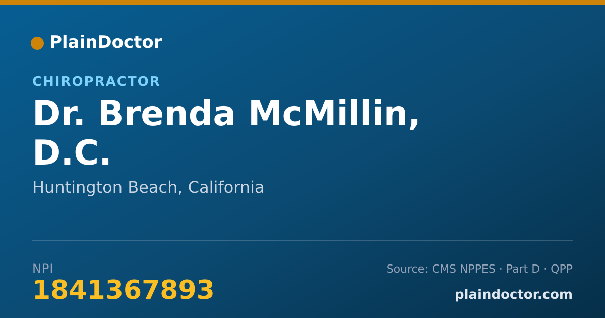 Shareable card for Brenda McMillin, D.C. - Chiropractor, Huntington Beach, CA