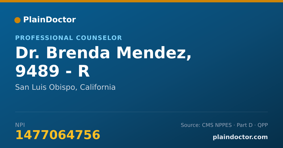 Shareable card for Brenda Mendez, 9489 - R - Professional Counselor, San Luis Obispo, CA
