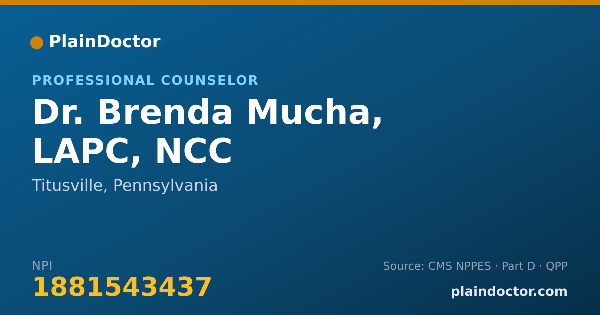 Shareable card for Brenda Mucha, LAPC, NCC - Professional Counselor, Titusville, PA
