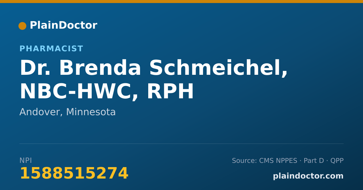 Shareable card for Brenda Schmeichel, NBC-HWC, RPH - Pharmacist, Andover, MN