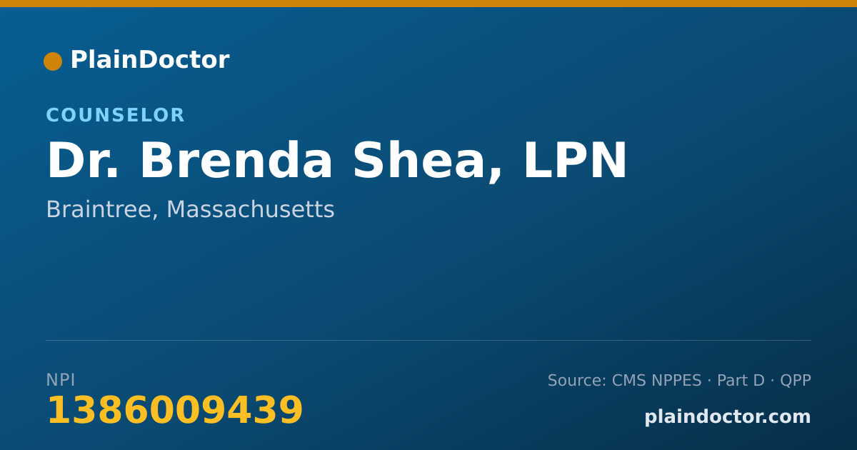 Shareable card for Brenda Shea, LPN - Counselor, Braintree, MA