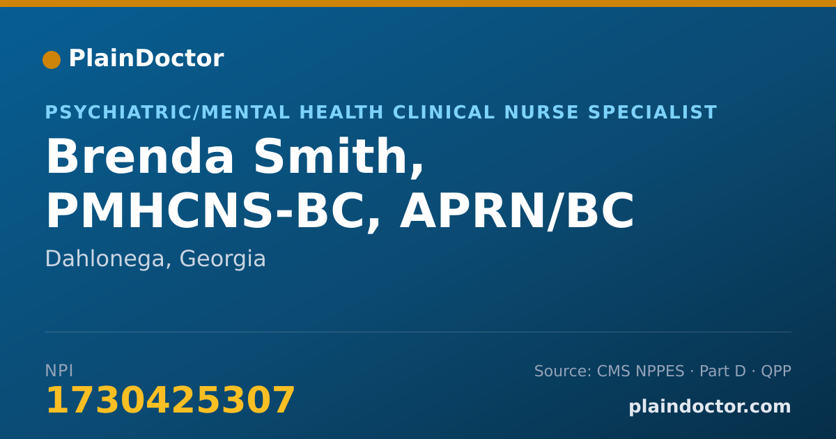Shareable card for Brenda Smith, PMHCNS-BC, APRN/BC - Psychiatric/Mental Health Clinical Nurse Specialist, Dahlonega, GA