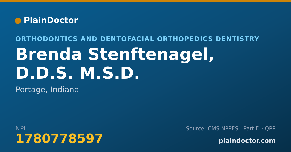 Shareable card for Brenda Stenftenagel, D.D.S. M.S.D. - Orthodontics and Dentofacial Orthopedics Dentistry, Portage, IN