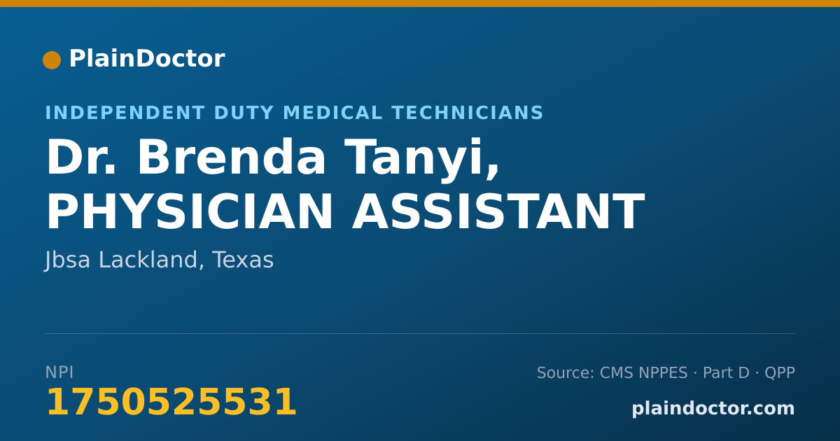 Shareable card for Brenda Tanyi, PHYSICIAN ASSISTANT - Independent Duty Medical Technicians, Jbsa Lackland, TX