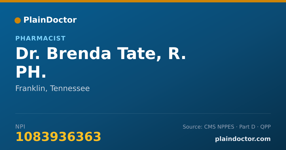 Shareable card for Brenda Tate, R. PH. - Pharmacist, Franklin, TN