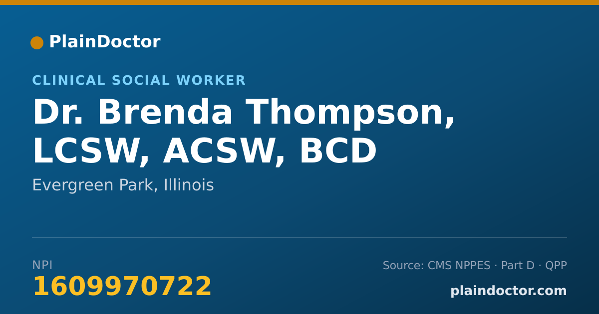Shareable card for Brenda Thompson, LCSW, ACSW, BCD - Clinical Social Worker, Evergreen Park, IL
