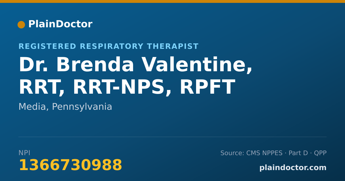 Shareable card for Brenda Valentine, RRT, RRT-NPS, RPFT - Registered Respiratory Therapist, Media, PA