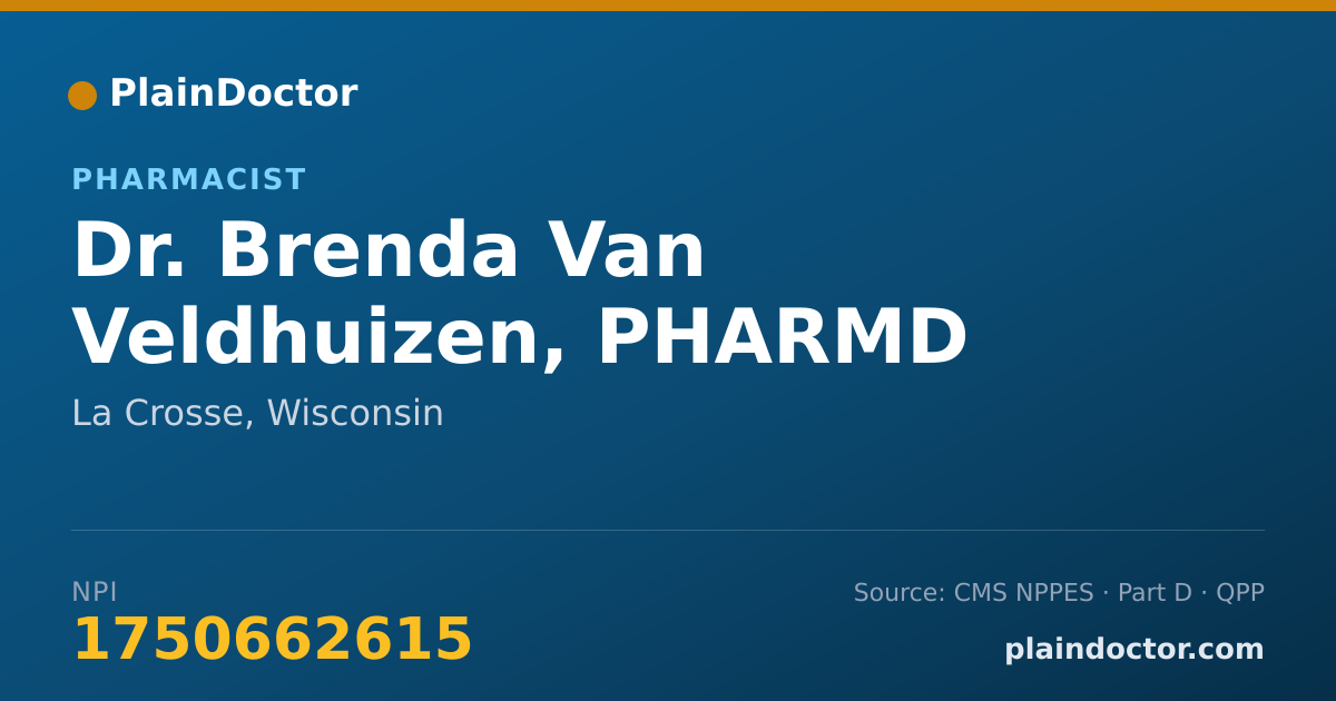 Shareable card for Brenda Van Veldhuizen, PHARMD - Pharmacist, La Crosse, WI
