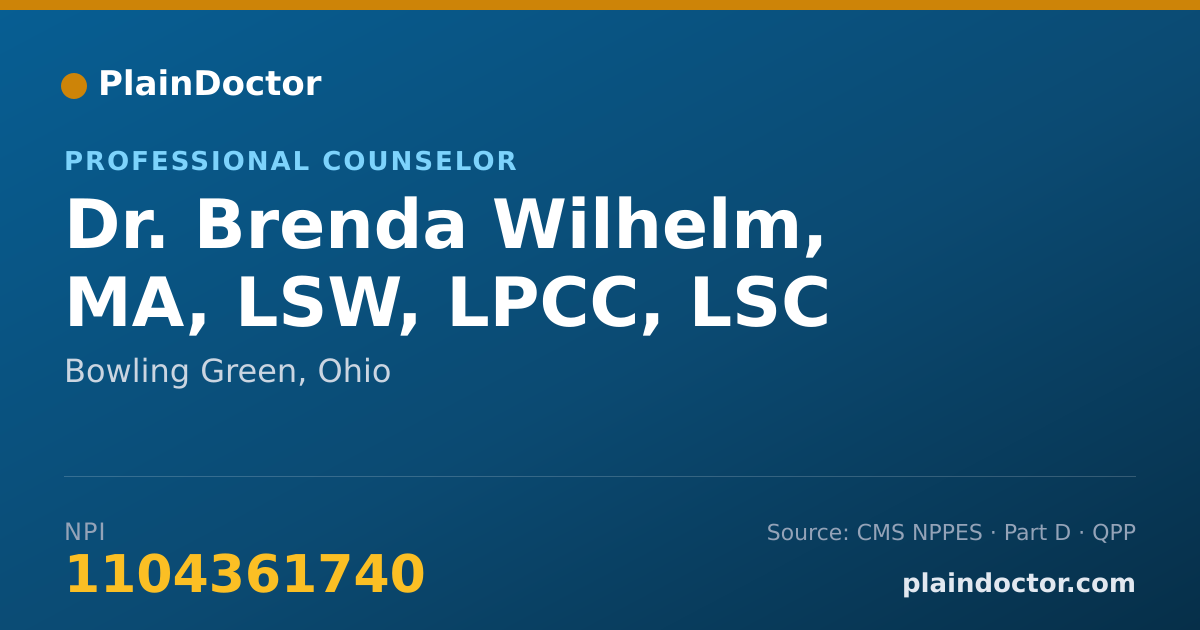 Shareable card for Brenda Wilhelm, MA, LSW, LPCC, LSC - Professional Counselor, Bowling Green, OH