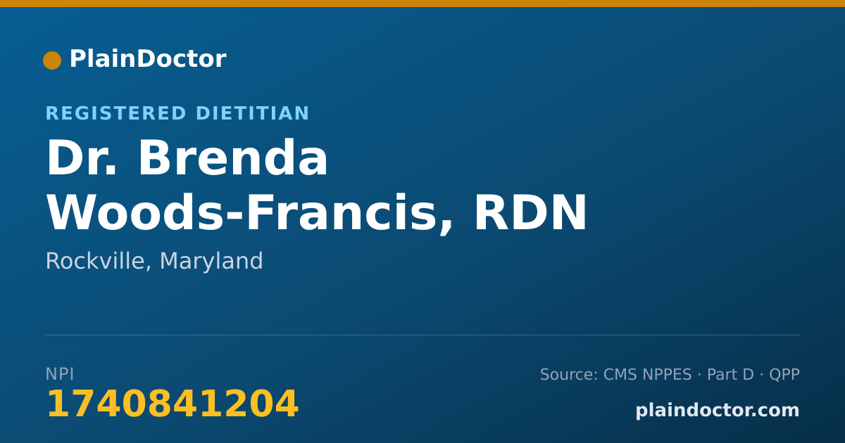 Shareable card for Brenda Woods-Francis, RDN - Registered Dietitian, Rockville, MD