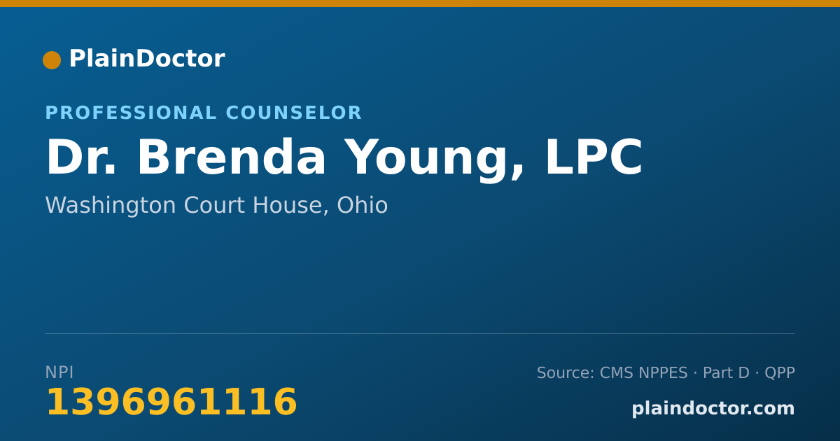 Shareable card for Brenda Young, LPC - Professional Counselor, Washington Court House, OH