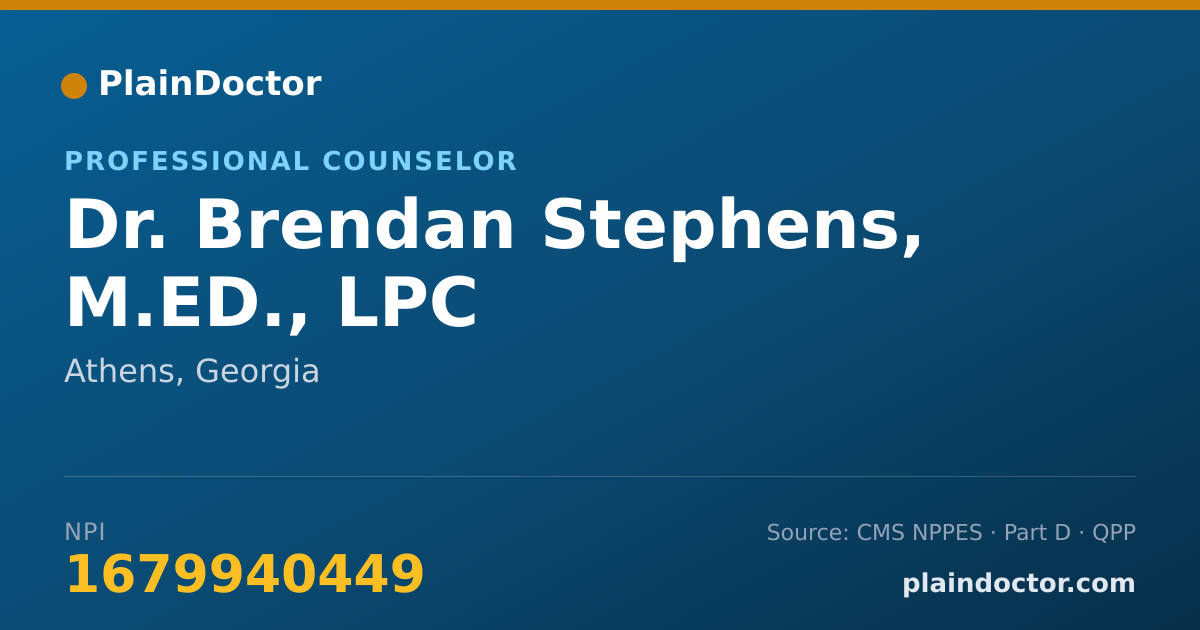 Shareable card for Brendan Stephens, M.ED., LPC - Professional Counselor, Athens, GA