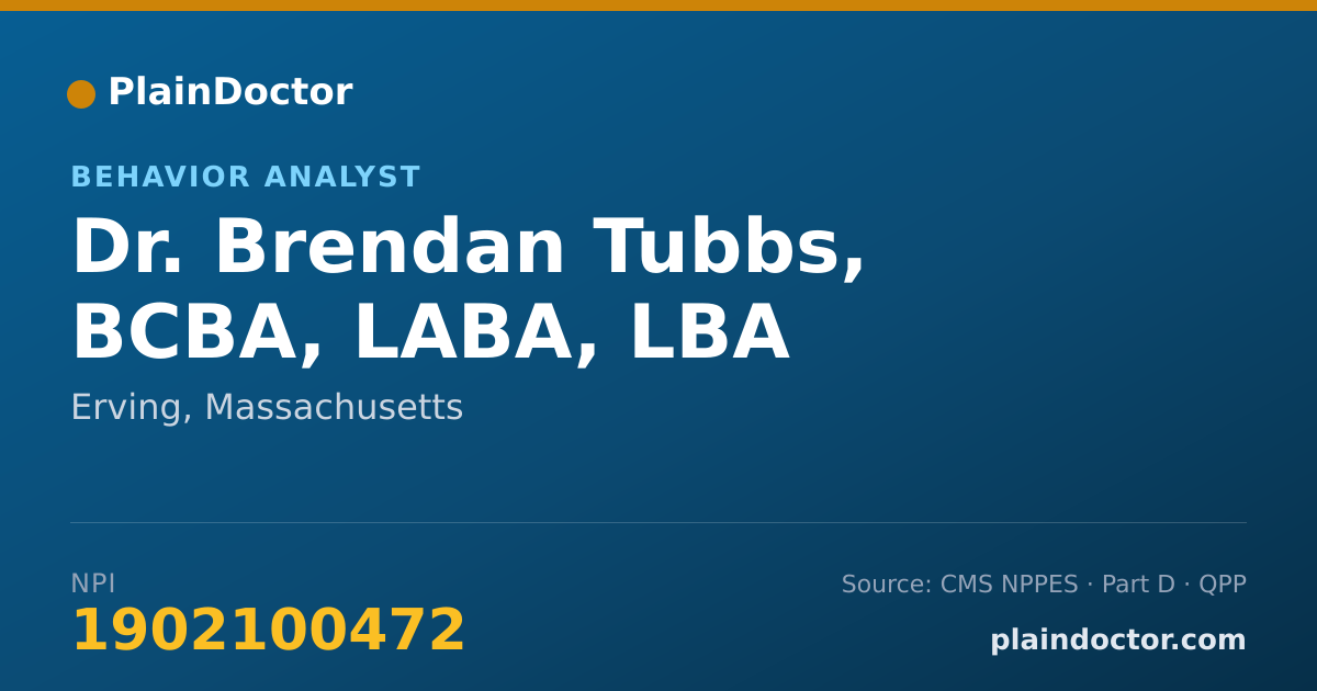 Shareable card for Brendan Tubbs, BCBA, LABA, LBA - Behavior Analyst, Erving, MA