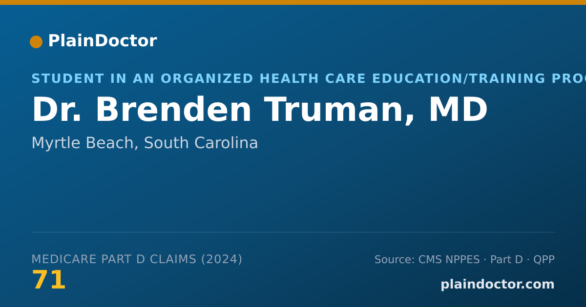 Shareable card for Brenden Truman, MD - Student in an Organized Health Care Education/Training Program, Myrtle Beach, SC