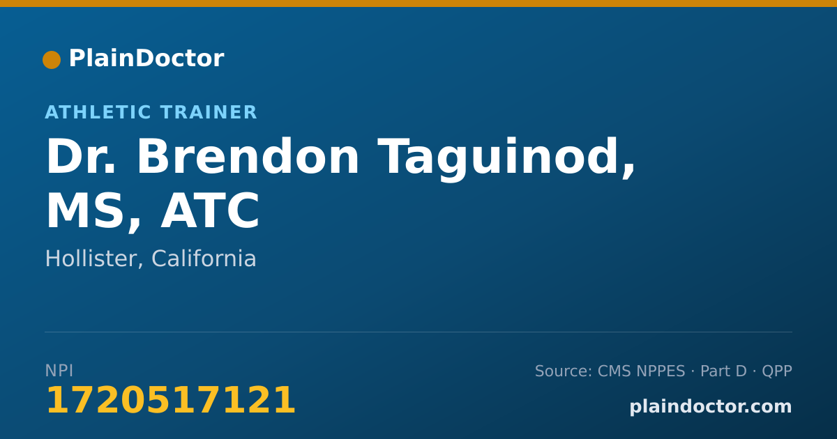 Shareable card for Brendon Taguinod, MS, ATC - Athletic Trainer, Hollister, CA