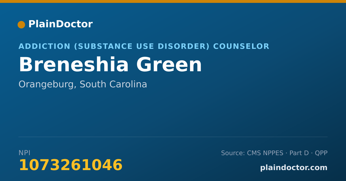 Shareable card for Breneshia Green - Addiction (Substance Use Disorder) Counselor, Orangeburg, SC