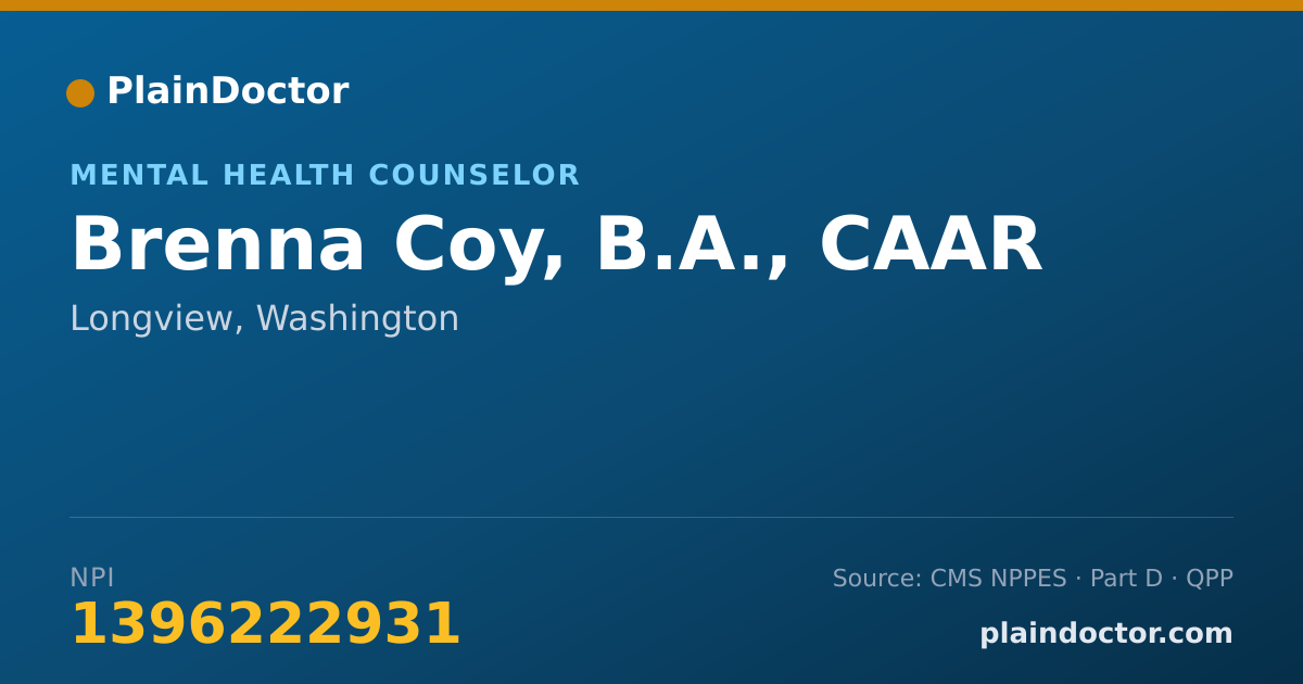 Shareable card for Brenna Coy, B.A., CAAR - Mental Health Counselor, Longview, WA