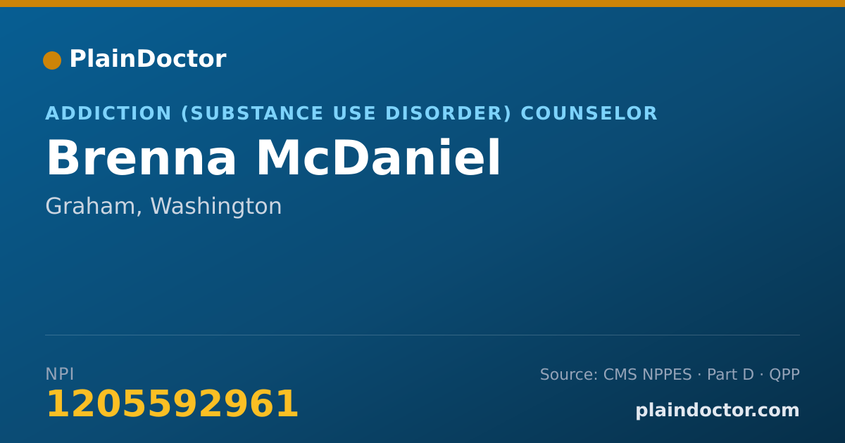 Shareable card for Brenna McDaniel - Addiction (Substance Use Disorder) Counselor, Graham, WA