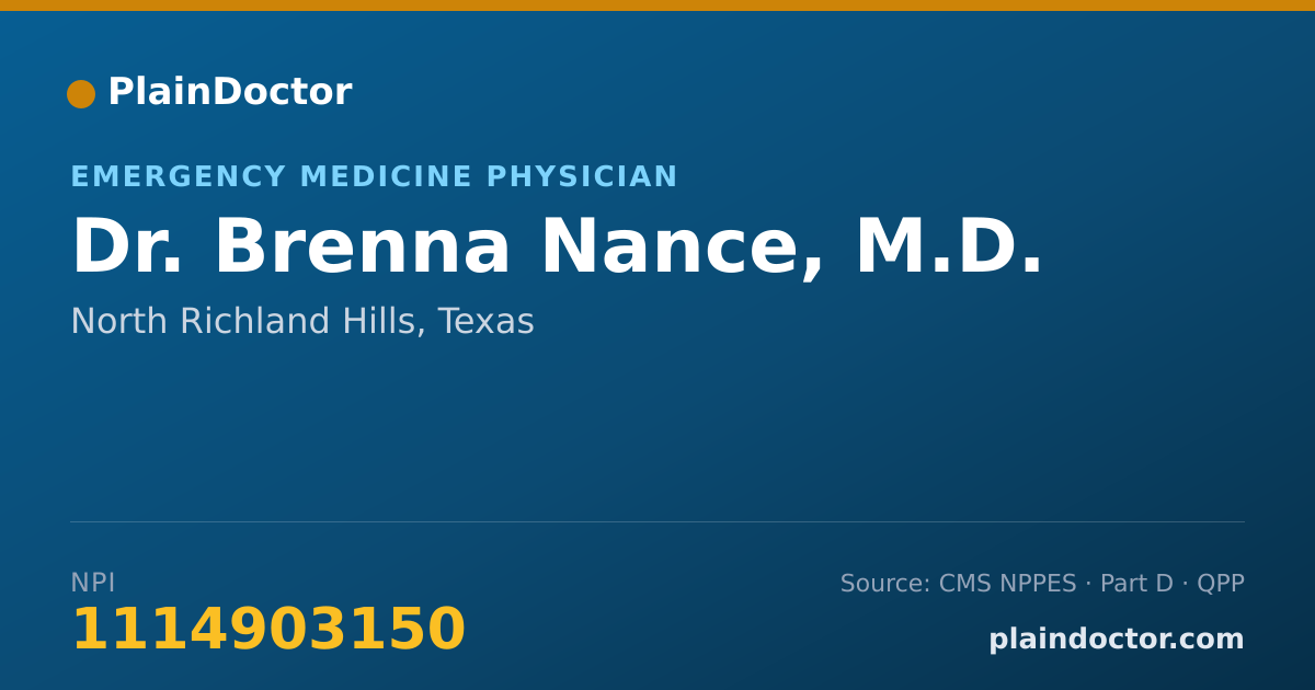 Shareable card for Brenna Nance, M.D. - Emergency Medicine Physician, North Richland Hills, TX