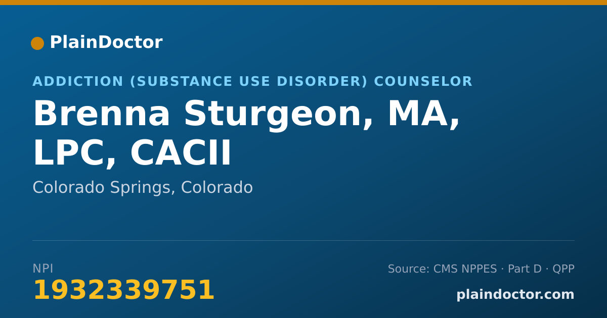 Shareable card for Brenna Sturgeon, MA, LPC, CACII - Addiction (Substance Use Disorder) Counselor, Colorado Springs, CO