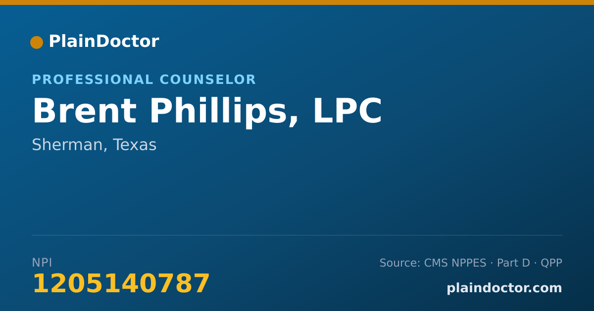 Shareable card for Brent Phillips, LPC - Professional Counselor, Sherman, TX