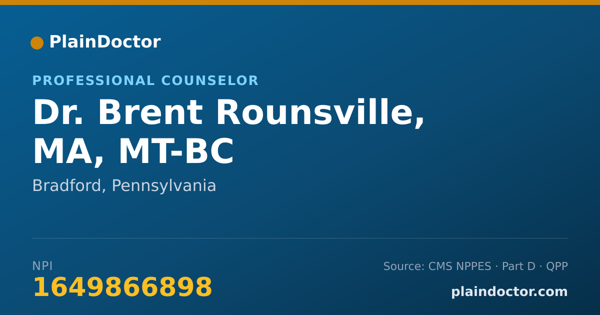 Shareable card for Brent Rounsville, MA, MT-BC - Professional Counselor, Bradford, PA
