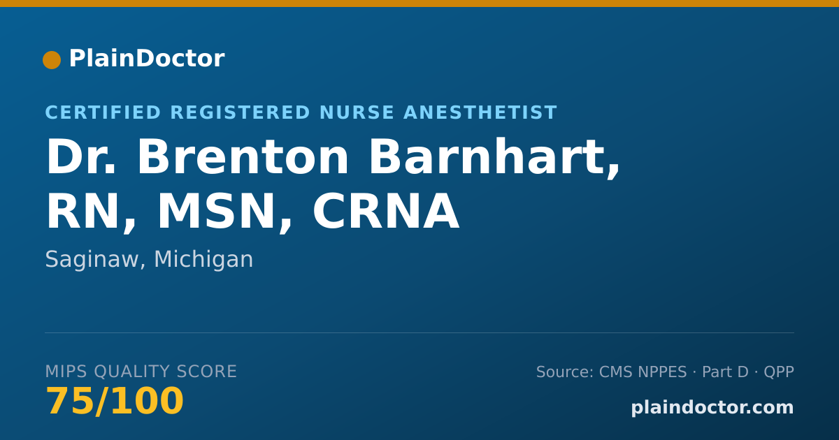 Shareable card for Brenton Barnhart, RN, MSN, CRNA - Certified Registered Nurse Anesthetist, Saginaw, MI