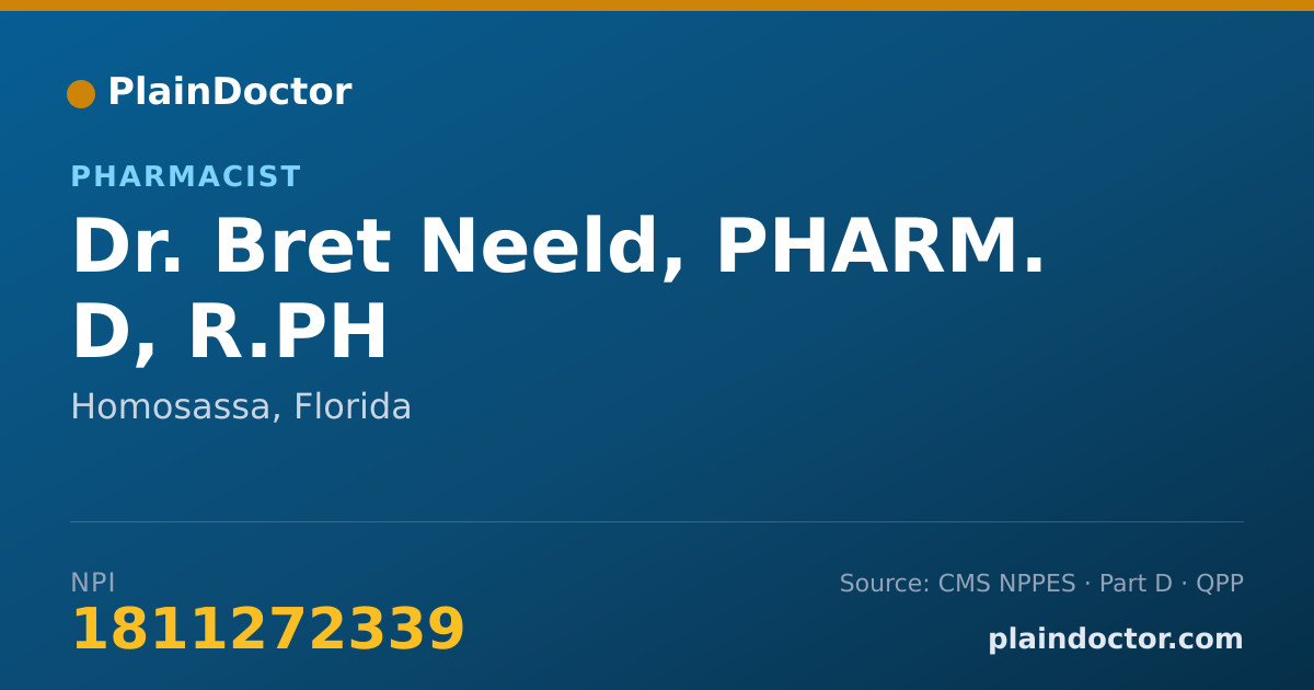 Shareable card for Bret Neeld, PHARM. D, R.PH - Pharmacist, Homosassa, FL