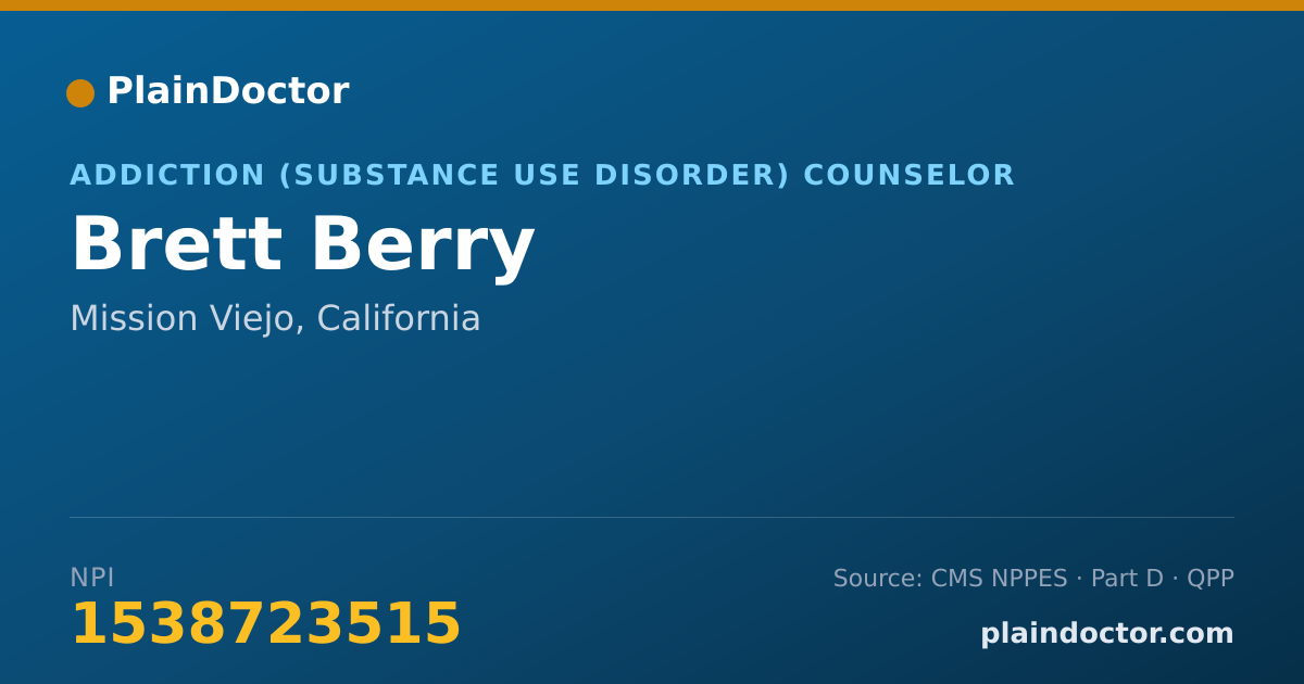 Shareable card for Brett Berry - Addiction (Substance Use Disorder) Counselor, Mission Viejo, CA