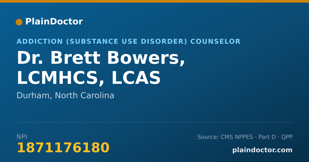 Shareable card for Brett Bowers, LCMHCS, LCAS - Addiction (Substance Use Disorder) Counselor, Durham, NC