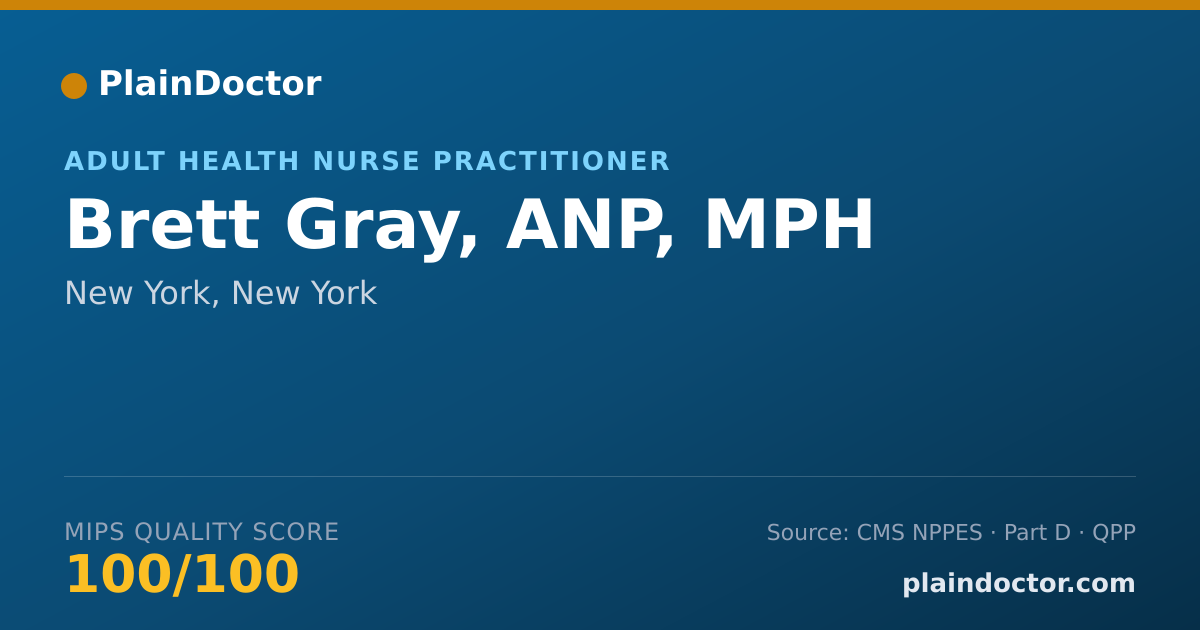 Shareable card for Brett Gray, ANP, MPH - Adult Health Nurse Practitioner, New York, NY