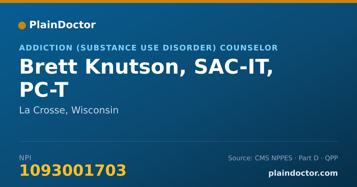 Shareable card for Brett Knutson, SAC-IT, PC-T - Addiction (Substance Use Disorder) Counselor, La Crosse, WI
