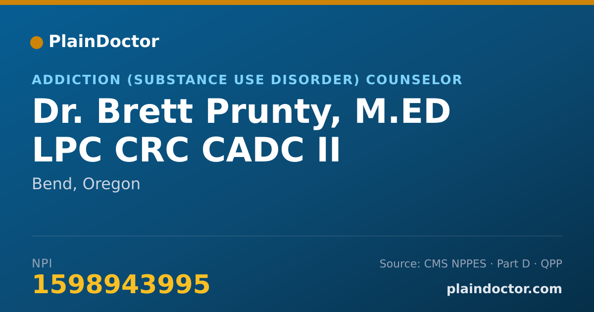Shareable card for Brett Prunty, M.ED LPC CRC CADC II - Addiction (Substance Use Disorder) Counselor, Bend, OR