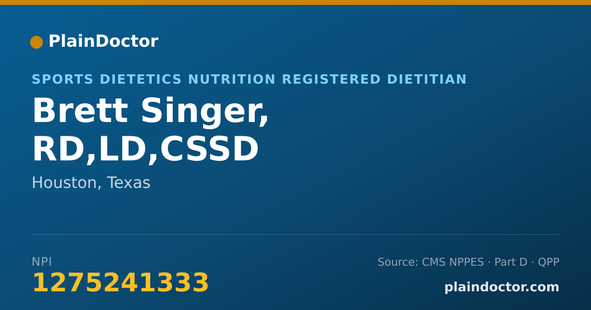 Shareable card for Brett Singer, RD,LD,CSSD - Sports Dietetics Nutrition Registered Dietitian, Houston, TX