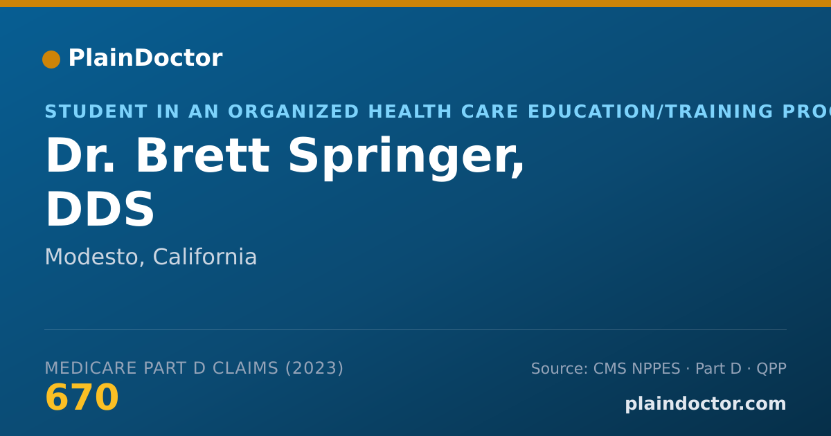 Shareable card for Brett Springer, DDS - Student in an Organized Health Care Education/Training Program, Modesto, CA