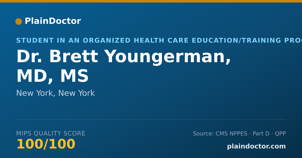 Shareable card for Brett Youngerman, MD, MS - Student in an Organized Health Care Education/Training Program, New York, NY