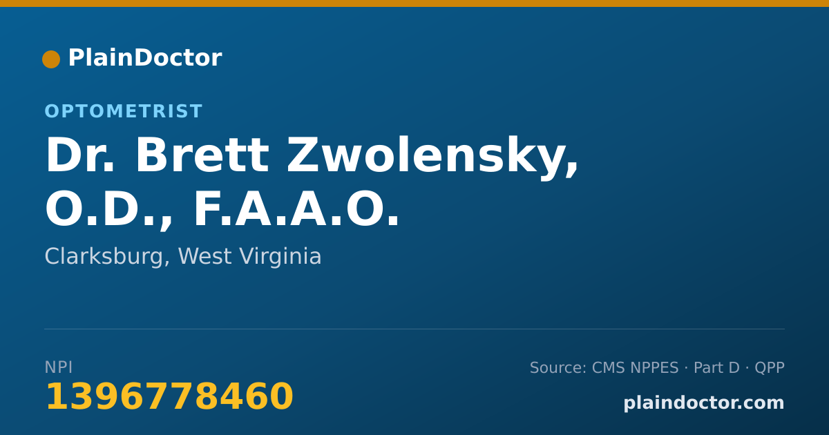 Shareable card for Brett Zwolensky, O.D., F.A.A.O. - Optometrist, Clarksburg, WV